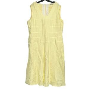 J Peterman Dress Linen Minimalist Cottage Lagenlook Coastal Midi Yellow Size 18